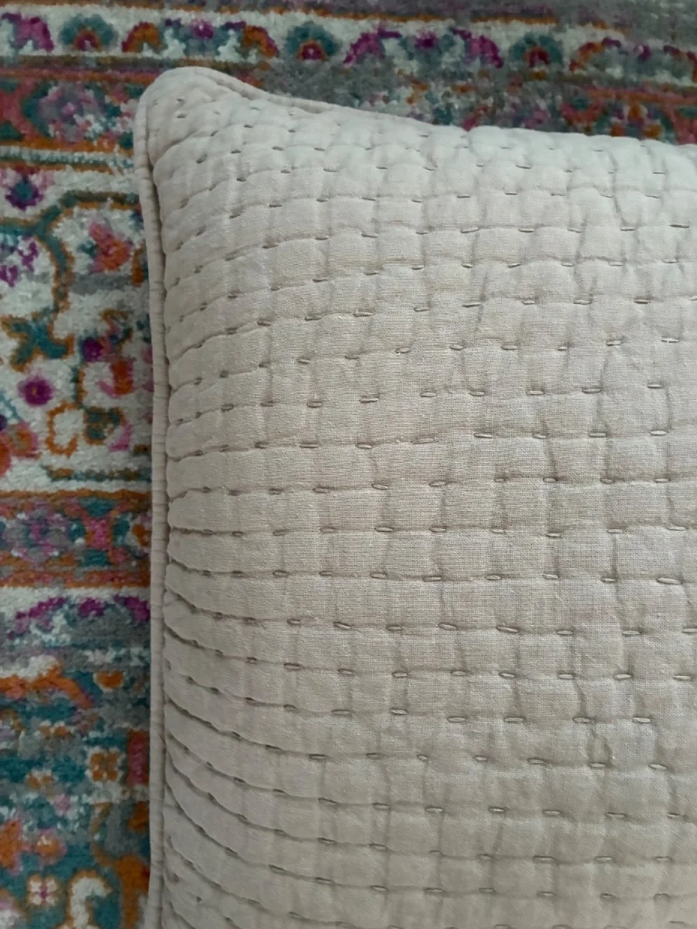 Pottery Barn Pickstitch King Pillow Shams Cotton Linen